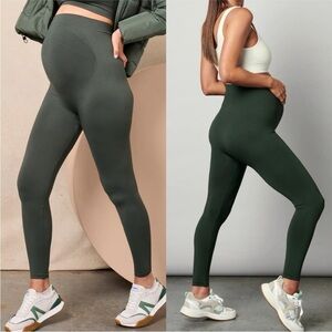NWT Blanqi Everyday Maternity Belly Support Leggings Forest Night Green L